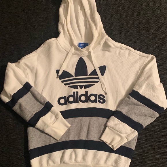 Beige & Navy Adidas Hoodie (rare) - Picture 2 of 4